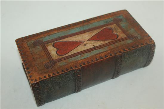 A 19th century American painted wood faux book box, 7in.